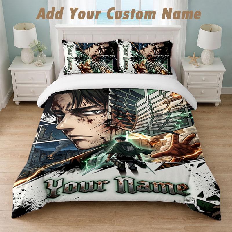 Bedding Set 1 Duvet Cover 2 Pillowcases Attack On Titan Print Soft Bed Linen Bedroom Decor