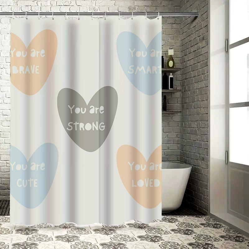 You Are Brave, Smart, Strong, Cute, and Loved Heart Design Waterproof Shower Curtain for Bathroom Decor, High-Quality Material