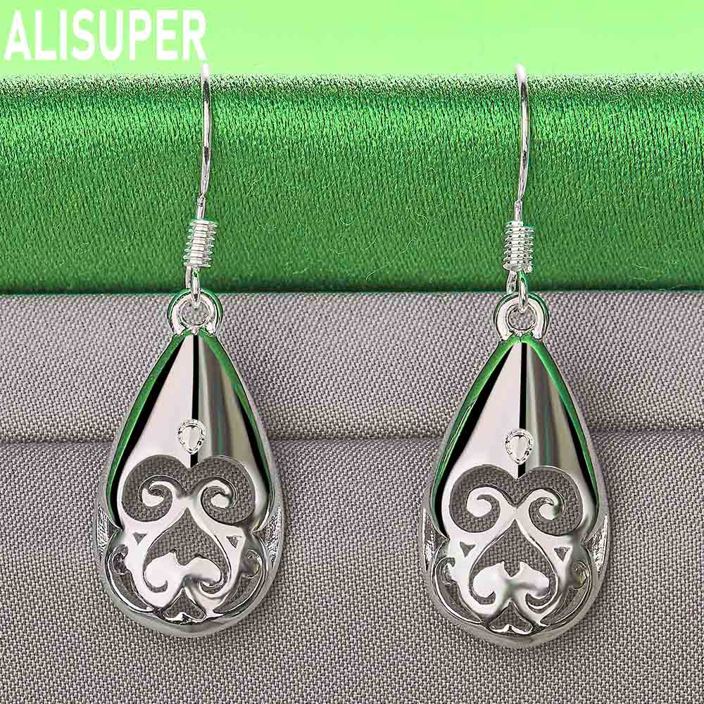 925 Sterling Silver Classic Openwork Teardrop Earrings - Stylish Evening Jewelry
