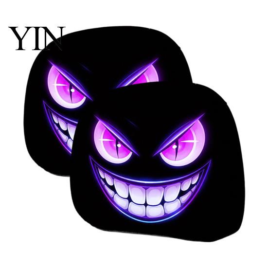 Easy Clean Seat Covers 2Pcs Spooky Car Headrest Covers, Cartoon Evil Face Auto Polyester Protectors, Elastic Protectors for Cars Trucks SUVs