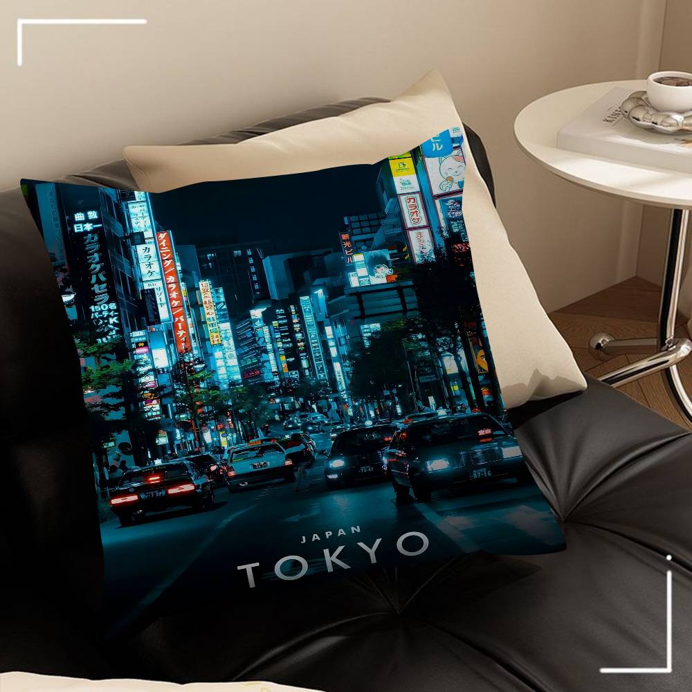Vintage Japan Tokyo Japanese City Landscape Canvas Cushion Cover Pillow Cover Decor Pillowcase Printed Cushion Case For Couch