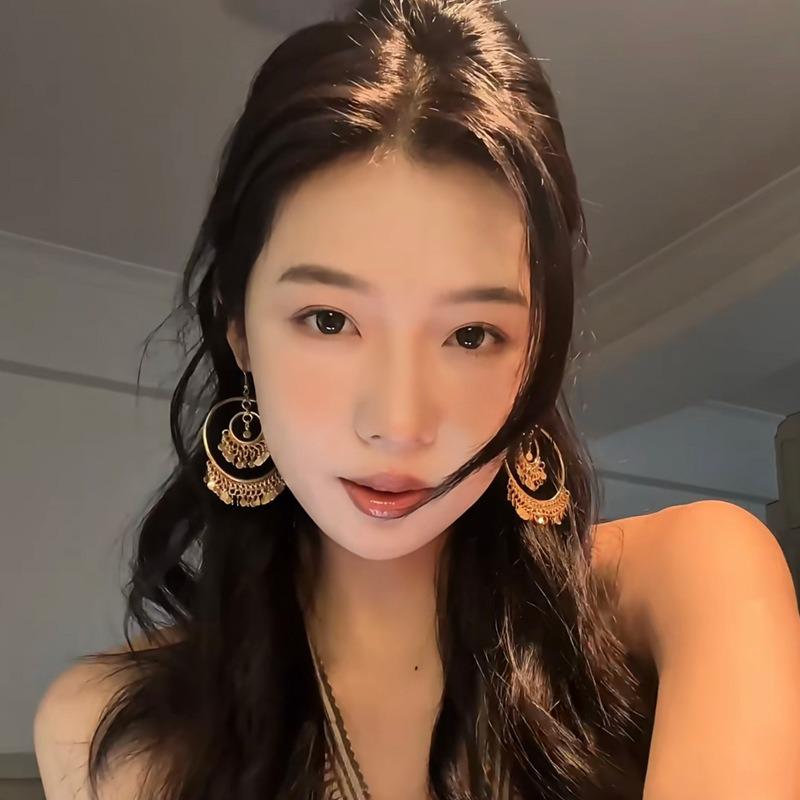 Retro ethnic style round hollow earrings Bohemian temperament elegant earrings niche fashion light luxury earrings women
