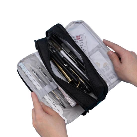 Large Pencil Case Canvas Makeup Bag with Zipper Multiple Compartments Pencil Pouch Lightweight Pencil Organizer