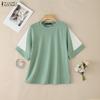 ZANZEA Women Casual Round Neck Loose Splice Short Sleeve T-Shirts