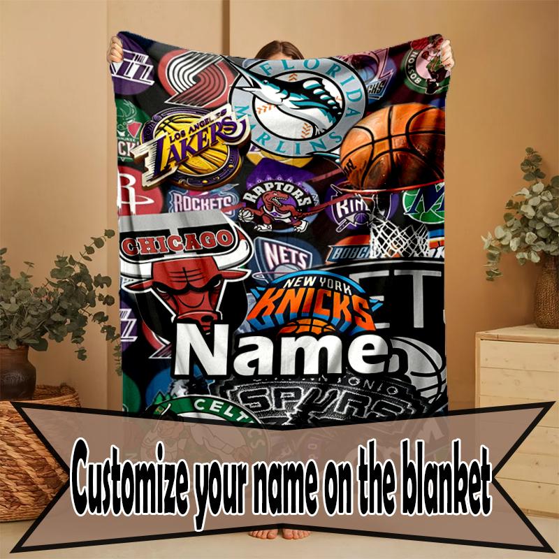 Custom Name Personalized NBA Print Blanket, Home Decor, Bedroom, Sofa, Camping, Couch, Gifts for Birthday Christmas