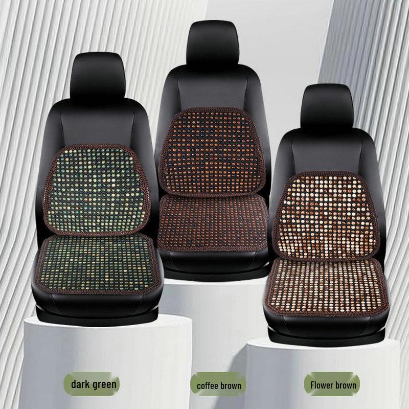 Four Seasons Universal Car Seat Cushion Set: Cooling Summer Pad with Breathable Wooden Beads and Bodhi Rattan Mat