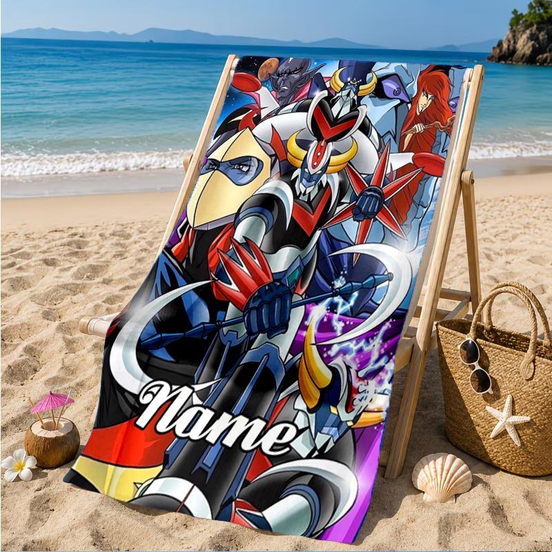 Custom Name Beach Towel Robot Dreams Space Microfiber Beach Towel, Lightweight for Summer Travel, Swimming Pool Fan Birthday Gift