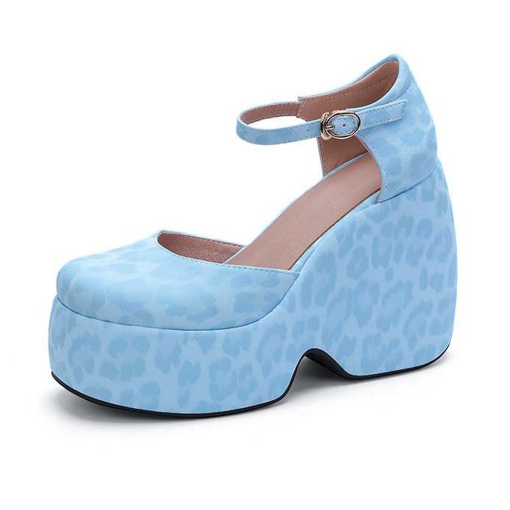 Krazing Pot Polyurethane Spring Autumn Size 43 Women Platform Super High Heels Women Round Toe Waterproof Prints Leather Pumps