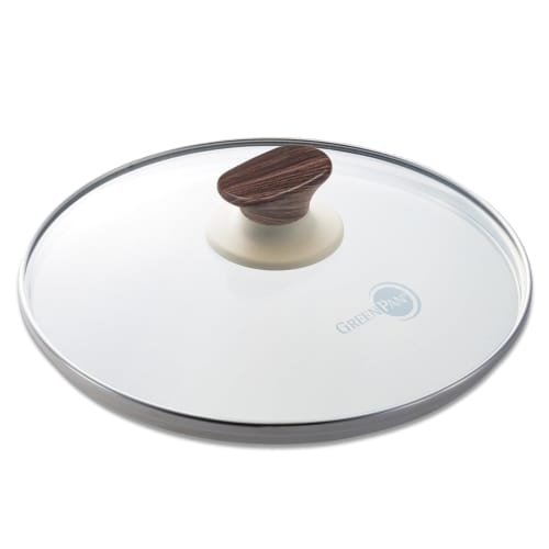GreenPan Glass Lid, 26cm, Fully Reinforced, Woodbee Dedicated Knob, Stays Cool, Wood-Look, CW002201-002
