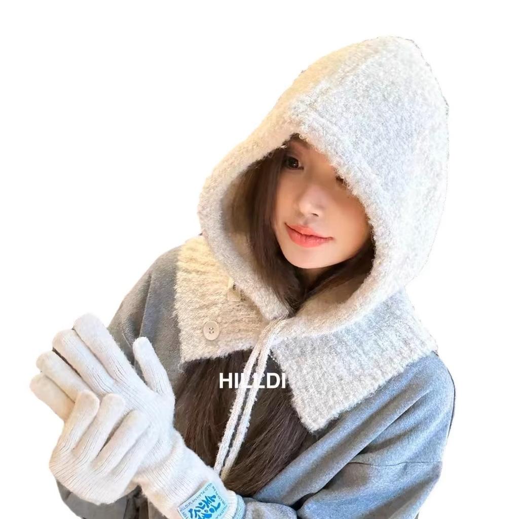New Korean Balaclafa Hat Scarf Integrated Women's Autumn and Winter Warm Ear Protection Hooded Scarf Needle
