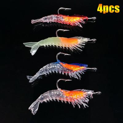 4Pcs/Bag 6Cm 3G Luminous Simulation Shrimp Soft Bait Artificial Soft Rigs Fishing Lure Bass Sea Fishing Tackle