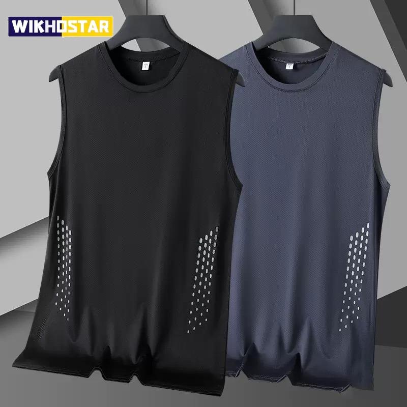 Summer Mesh Men Vest Sleeveless Printed Round Neck Ice Silk Basketball Loose Running Fitness Men Tank Tops T Shirt