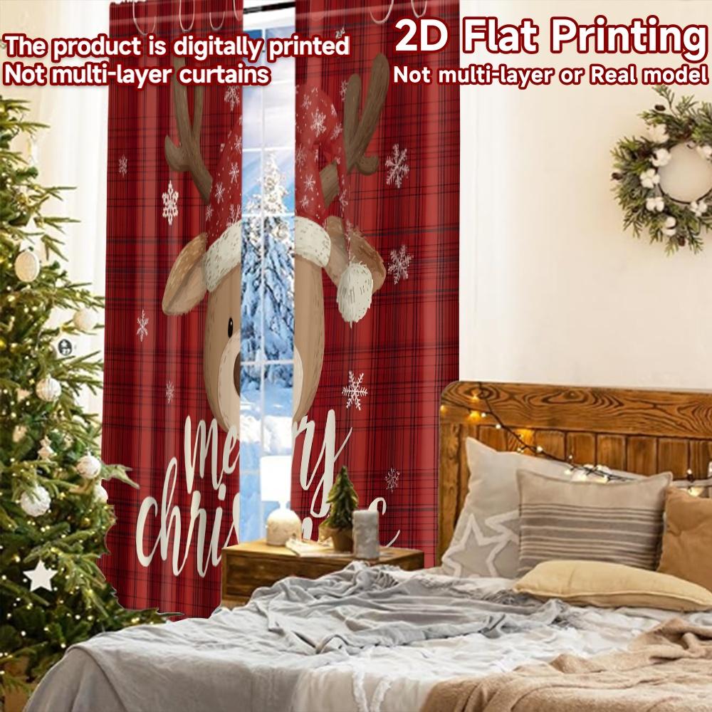 2pcs, 2D FLAT PRINTING Curtains (Without Rod) FestiveReindeer Modern Fashionable Curtainments during the Christmas holiday