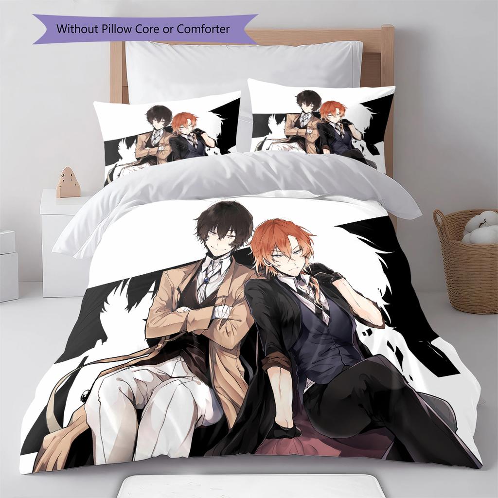 Samu Dazai Chuuya Nakahara Pattern Bedding,Quilt Set Quilt Cover Pillowcase Home Birthday Gift (1 * Duvet Cover + 2 * Pillowcase, Without Core)
