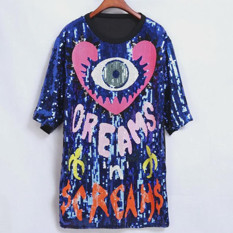 8-Color Peach Heart Sequin Loose T-Shirt - 2024 Spring/Summer Collection