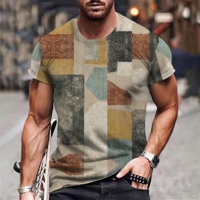 Colorful Spliced Pattern T Shirt For Men Retro 3D Printed Tees Summer Casual Short Sleeve Round Neck Tops Loose Street T-Shirts