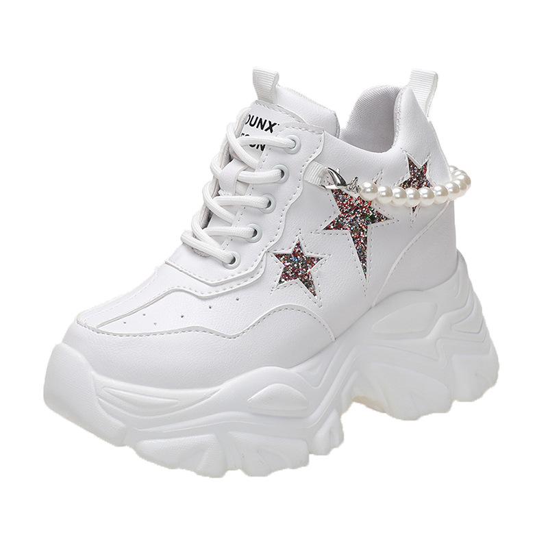 

Модные 7 см блестящие пайетки кроссовки на толстой платформе женские дышащие туфли на шнуровке для увеличения роста женские модные кроссовки жемчужно-белого цвета 39 белый