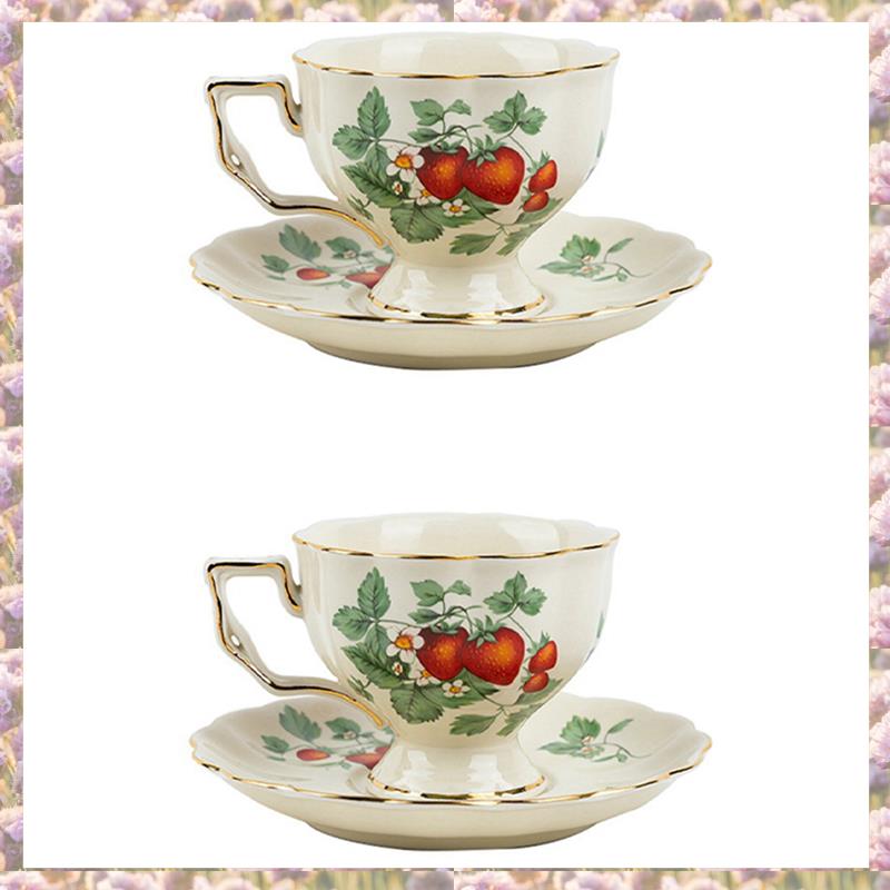 2X French Retro Teapot Coffee Cup Set Gold Edge Cup Saucer Flower Big Teacup English Afternoon Tea Cup B