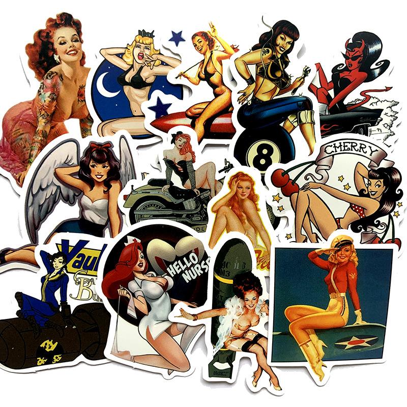 103049Pcs Retro Poster Girl Stickers For Suitcase Skateboard Laptop Luggage Fridge Phone Car Styling Diy Decal Sticker