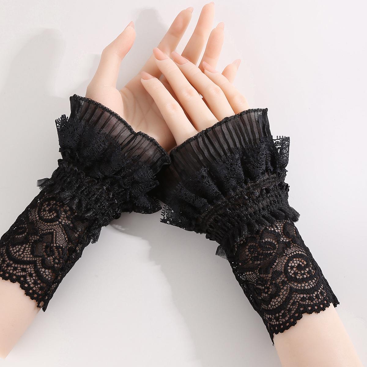 

Женские дышащие рукава для защиты от солнца с кружевной отделкой - Летняя Лолита Мода чёрный