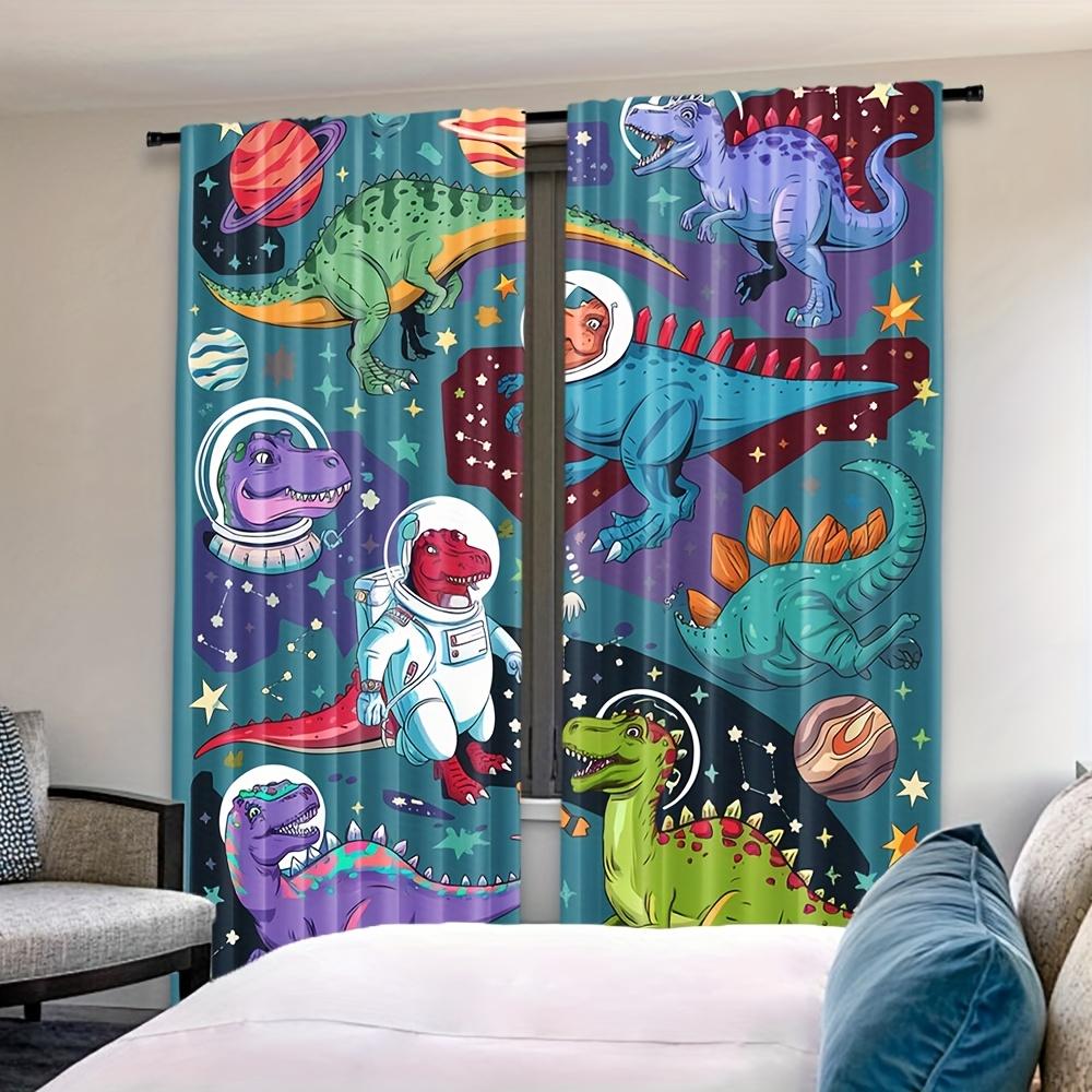 Set Of 2 Cartoon Dinosaur Space Adventure Curtains Polyester Drapes Bedroom Living Room Study Machine Blackout Made Window Treatment