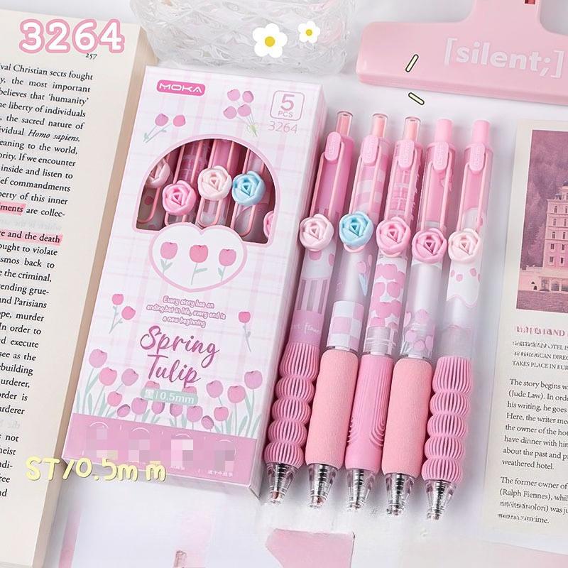National Style Flower Series Soft-hold Black Pen Press Gel Pen Set, Quick-drying, Stress-relieving, High Appearance Level Practice Pen, Exam Pen