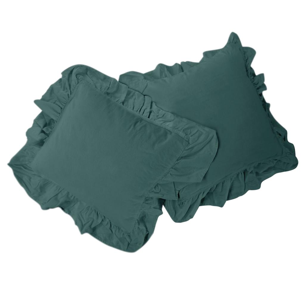 Pillowcases 40x40 with Ruffles, Dark Green, Set of 2