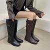 Flat Bottom Thin Tall Knight Boots Women's Shoes 2025 New Autumn and Winter Black Straight But Knee Long Boots
