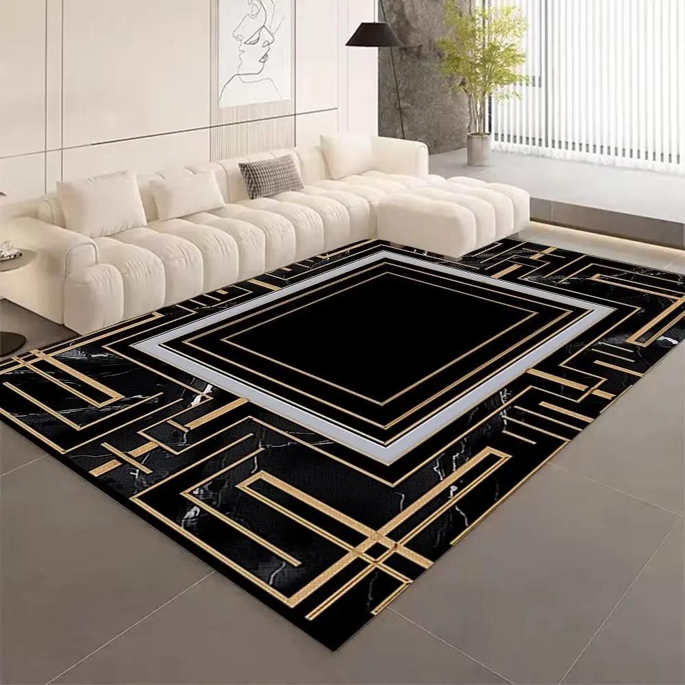 European Style Living Room Carpet Home Decoration Black Golden Carpets Marble Geometric Sofa Lounge Rug Luxury Bedroom Floor Mat