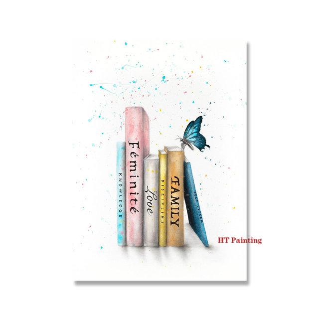 Citind Cărți Poster de Studiu Culoare Splash Desen Animat Pasăre Drăguță Educație Imagini de Perete Pictură pe Pânză Cameră Copii Decor Acasă