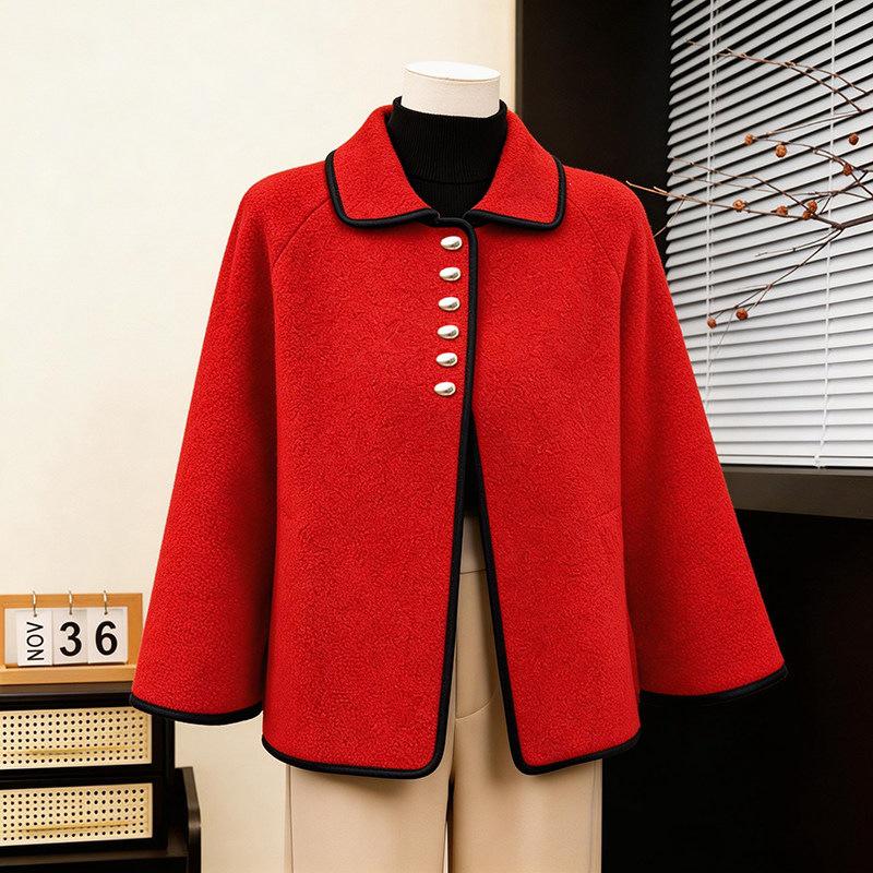 

Mother s Day 2026 Woolen Coat for Middle-Aged & Elderly Women - Spring/Fall Fashion XL (110-125 lbs) красный