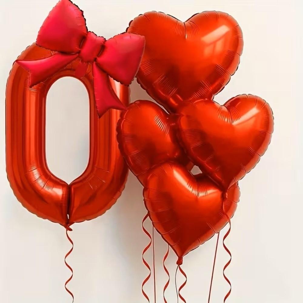 6pcs with Bowknot Number Foil Balloon Romantic Birthday Party Balloons  For Engagements Wedding