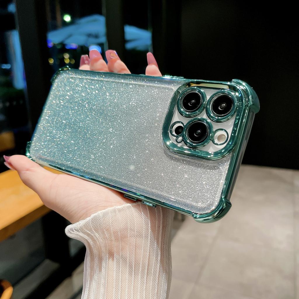 Funda para iPhone 16 Pro Max con Esquinas Reforzadas Anti-caídas Galvanizado Adecuada para Brillo Degradado Apple 14/13 Funda Protectora