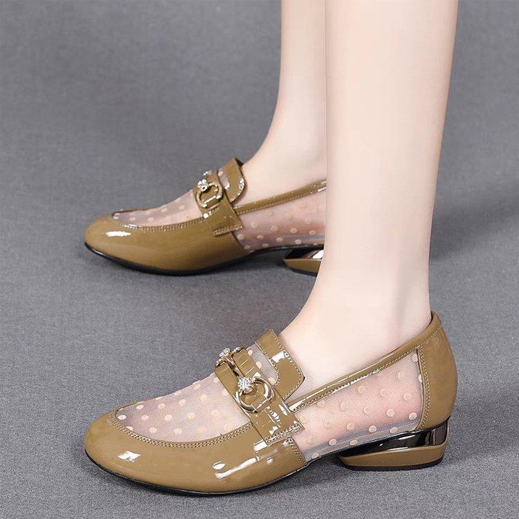 Mesh Soft Leather Single Shoes 2025 New Hollow Low-heeled Women's Sandals Summer Flat-soled Soft-soled Loafers Low-top Leather Shoes