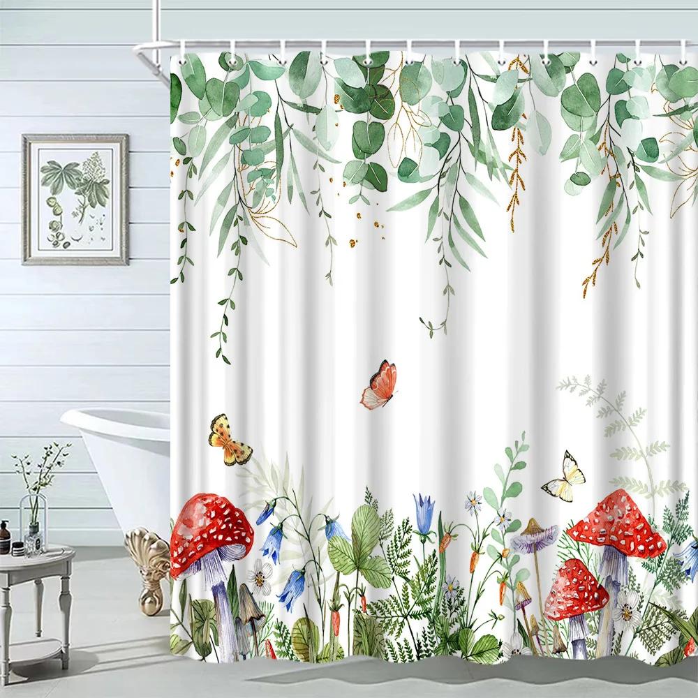 Hummingbird Floral Shower Curtain Watercolor Bird Flower Home Bathroom Decor Polyester Fabric Bathroom Curtain Set Hook Washable