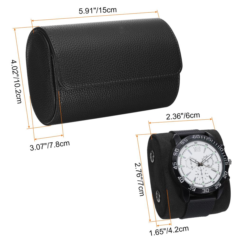 Uxcell Watch Roll Travel Case, 2-Slot Portable Leather Watch Case, Unisex Watch Storage Organizer with Removable Pillow, for Travel & Display,