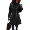 Autumn New Women's Long Wool Trench Coat Color-block Double-breasted European Size Outerwear
