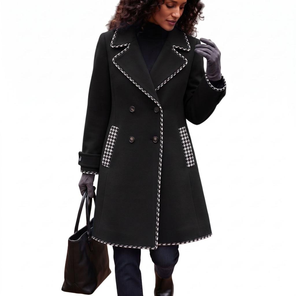 Autumn New Women's Long Wool Trench Coat Color-block Double-breasted European Size Outerwear