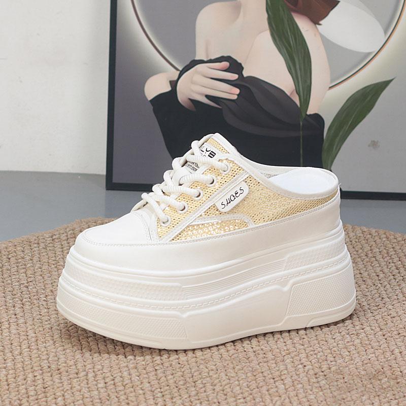 Fashion 10CM Air Mesh Breathable Sandal Slippers Pumps Platform Wedge Luxury Hidden Heels Summer Round Big Toe Fashion Women Shoes