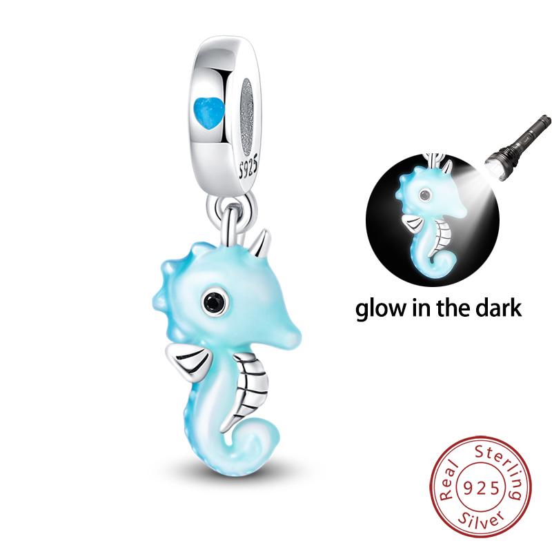 Summer Ocean Series 100% Copper Blue Luminous Jellyfish Seashells Fish Charms Beads Fit Qikaola Bracelets Jewelry