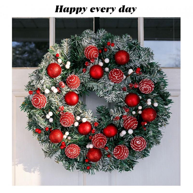 Christmas Wreath With Pine Needles Decorative Ornaments Bow Hanging Loop Door Wall Party Decor