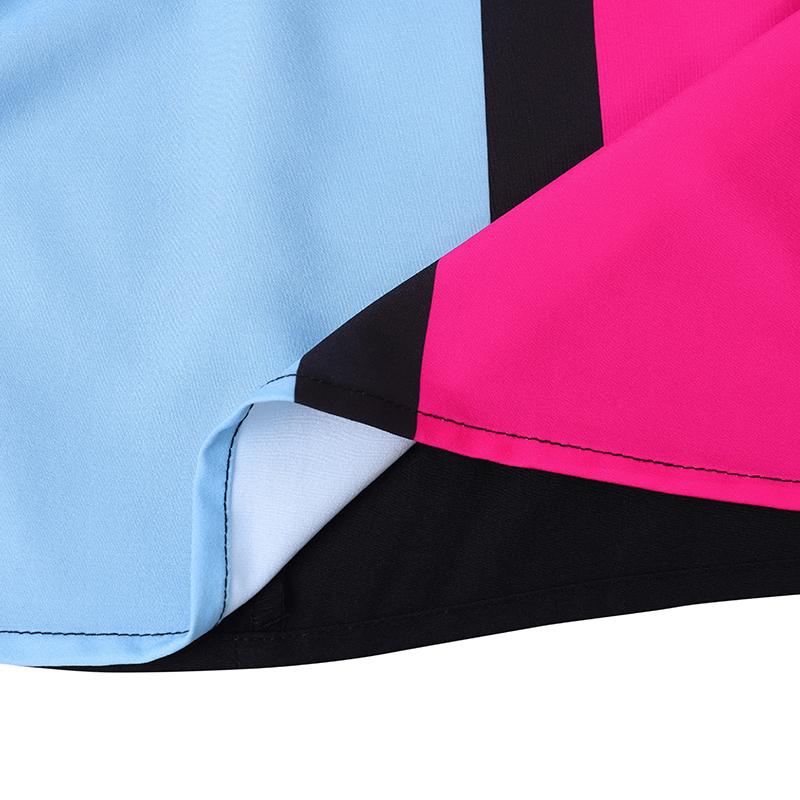Women Big Size Round Neck Long Sleeve Color Block Dresses
