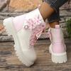 Mode Süße Rosa Schleife Mix Farbe Stiefeletten Damen 2025 Herbst Dicke Sohle Schnürstiefel Candy Punk Metall Dekoration Stiefeletten Größe 42