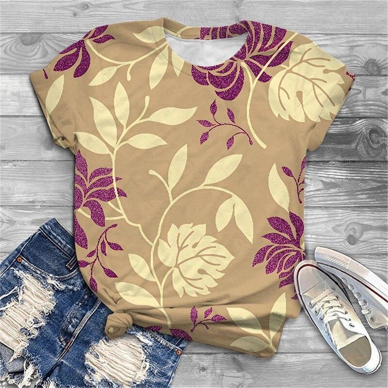 Summer New Women's Short Sleeve Top Pullover Fashion Y2K Casual Colorful Flowers 3D Print Flower Printed Crewneck T-Shirt