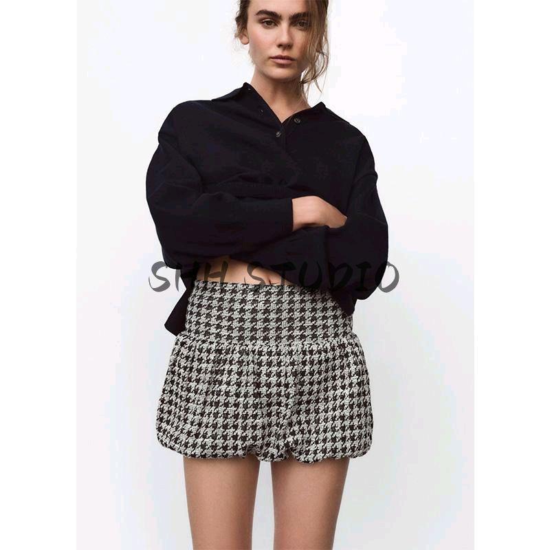 Spring New Women's Clothing Houndstooth Balloon Version Comfort and Casual Elegant Short Skirt 1131152