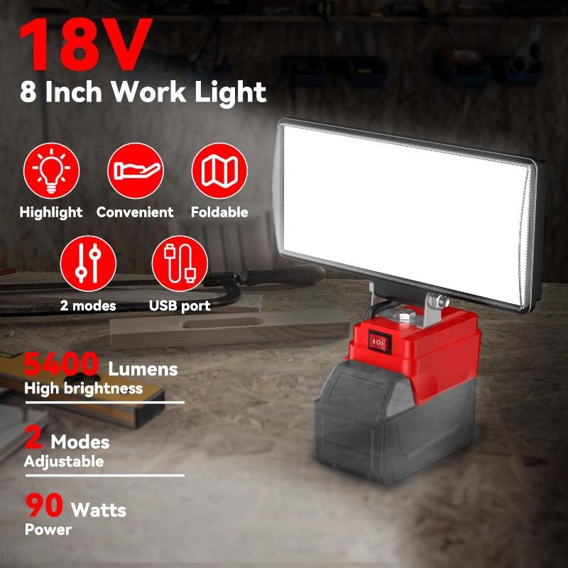 Cordless Floodlight Portable LED Work Light with Dual USB Ports for Makita/Milwaukee/DL 18V/20V Batteries for Outdoor Camping