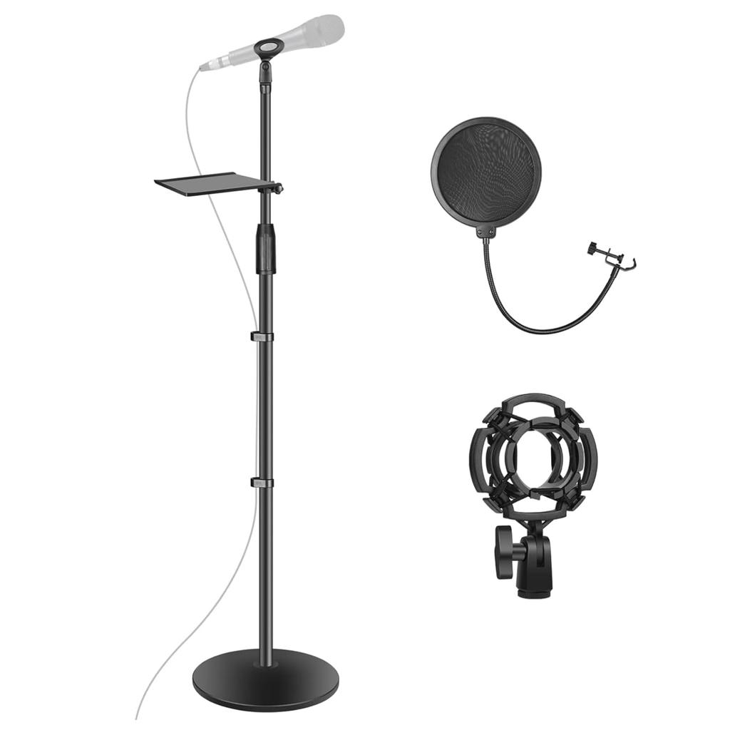 OUKMIC Microphone Stand, Floor-Mounted Microphone Stand, Adjustable Karaoke Microphone Stand (86-190cm), Detachable Microphone Stand with Shock