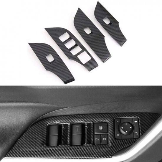 4Pcs ABS Carbon Fiber Window Switch Panel Trim Cover For Toyota RAV4 -