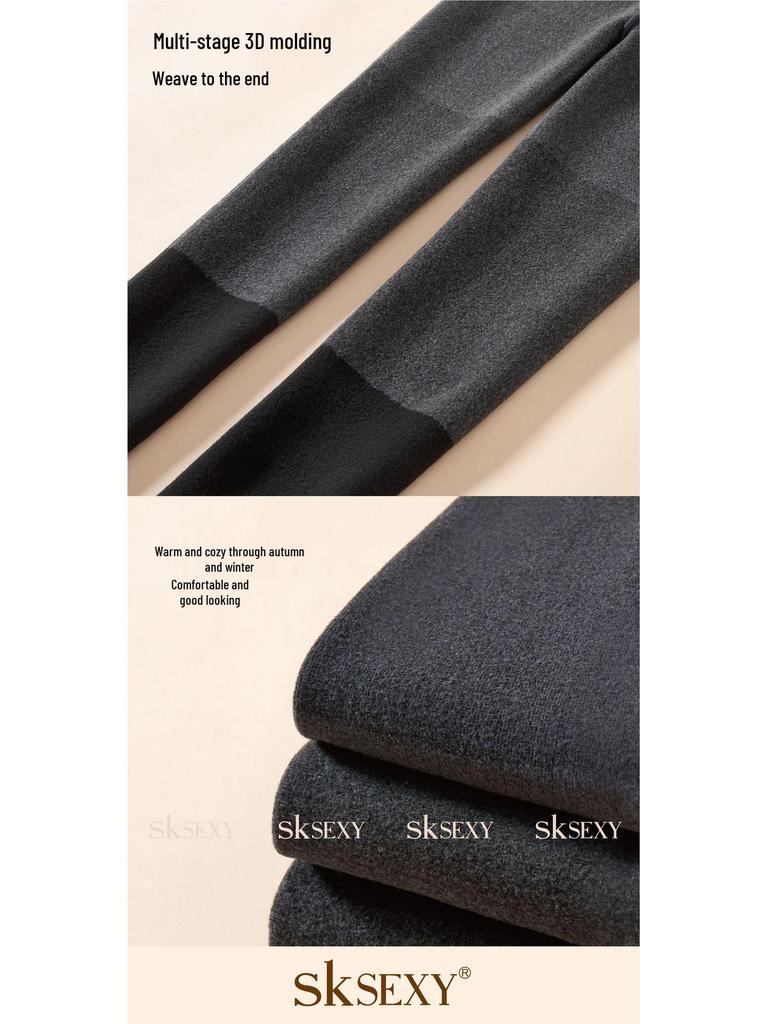 SK553 Women's Gray Slimming Fleece-Lined Stripe Pantyhose - Warm Autumn/Winter Style