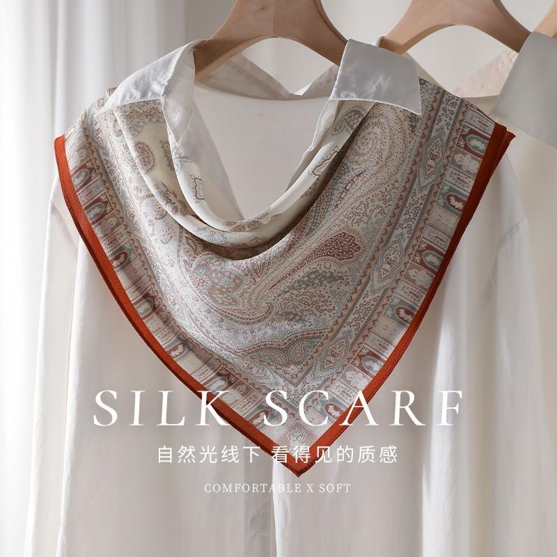 Elegant Rice Color! Classic Paisley Silk Wool Scarf Women s Crepe Chine Shawl 65x65cm